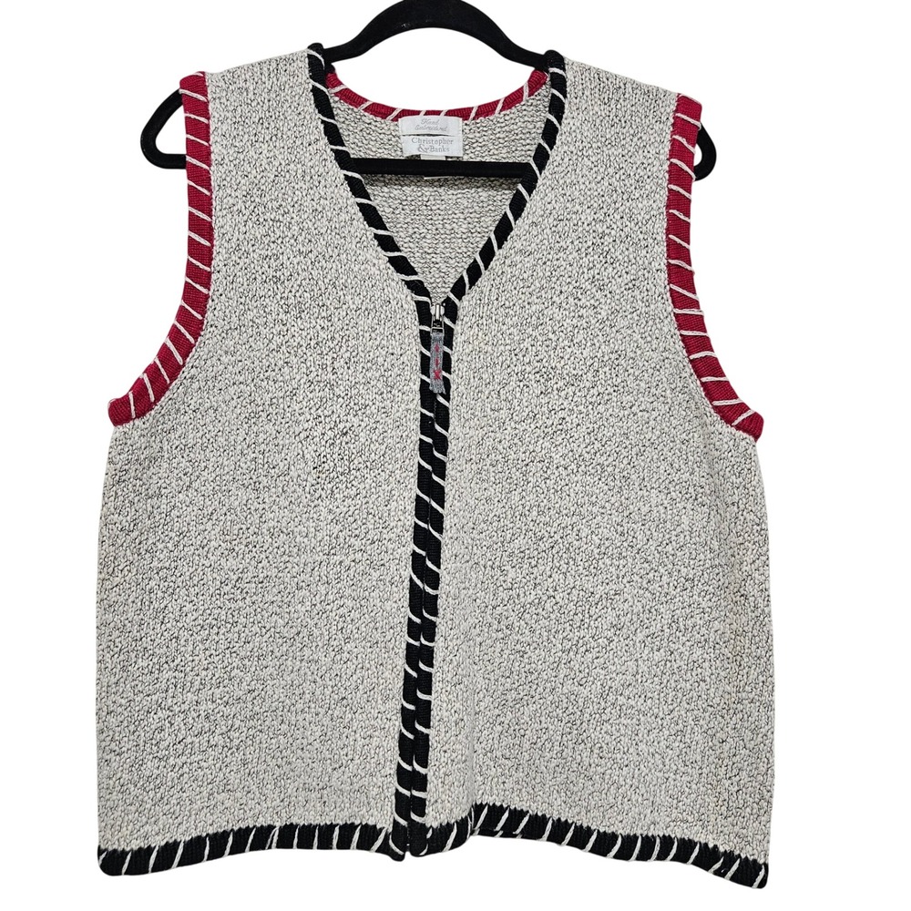 Christopher Banks 2004 Y2K Chunky Knit Zip Vest Textured Boho Coastal XL Granola